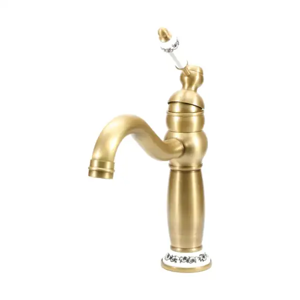 Mitigeur lavabo rétro doré à poignée en céramique