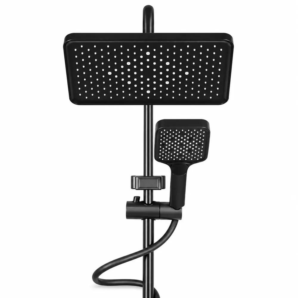 Colonne de douche multifonction noir mat avec tablette en verre – Image 3