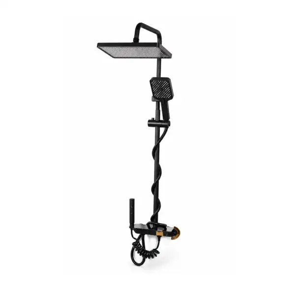 Colonne de douche multifonction noir mat et doré avec tablette