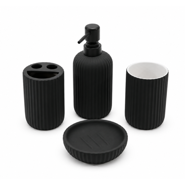 Ensemble d’accessoires de salle de bain 4 pièces noir mat rainuré – Modèle Linea