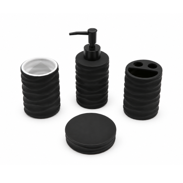 Ensemble d’accessoires de salle de bain 4 pièces noir ondulé – Modèle Wave