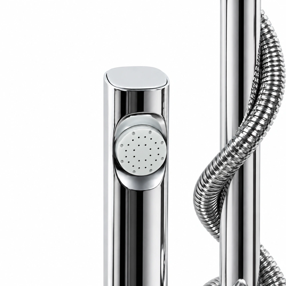 Colonne de douche chromée avec écran intégré et douche de tête rectangulaire – Image 2
